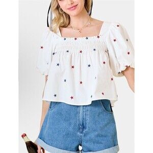 Day And Moon White Smocked Crop Top American Star Babydoll Top Sz S